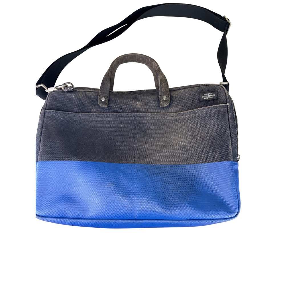 Jack Spade Warren Street Briefcase Mens Black Blue Canvas Messenger Laptop Bag